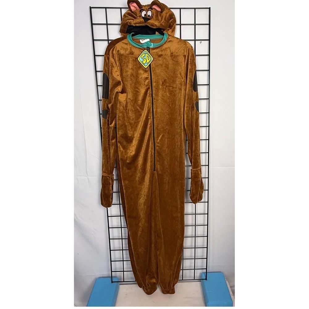 Jerry Leigh Scooby-Doo Costume Jumpsuit Men XS Brown Plush Hooded Zip Front Tail